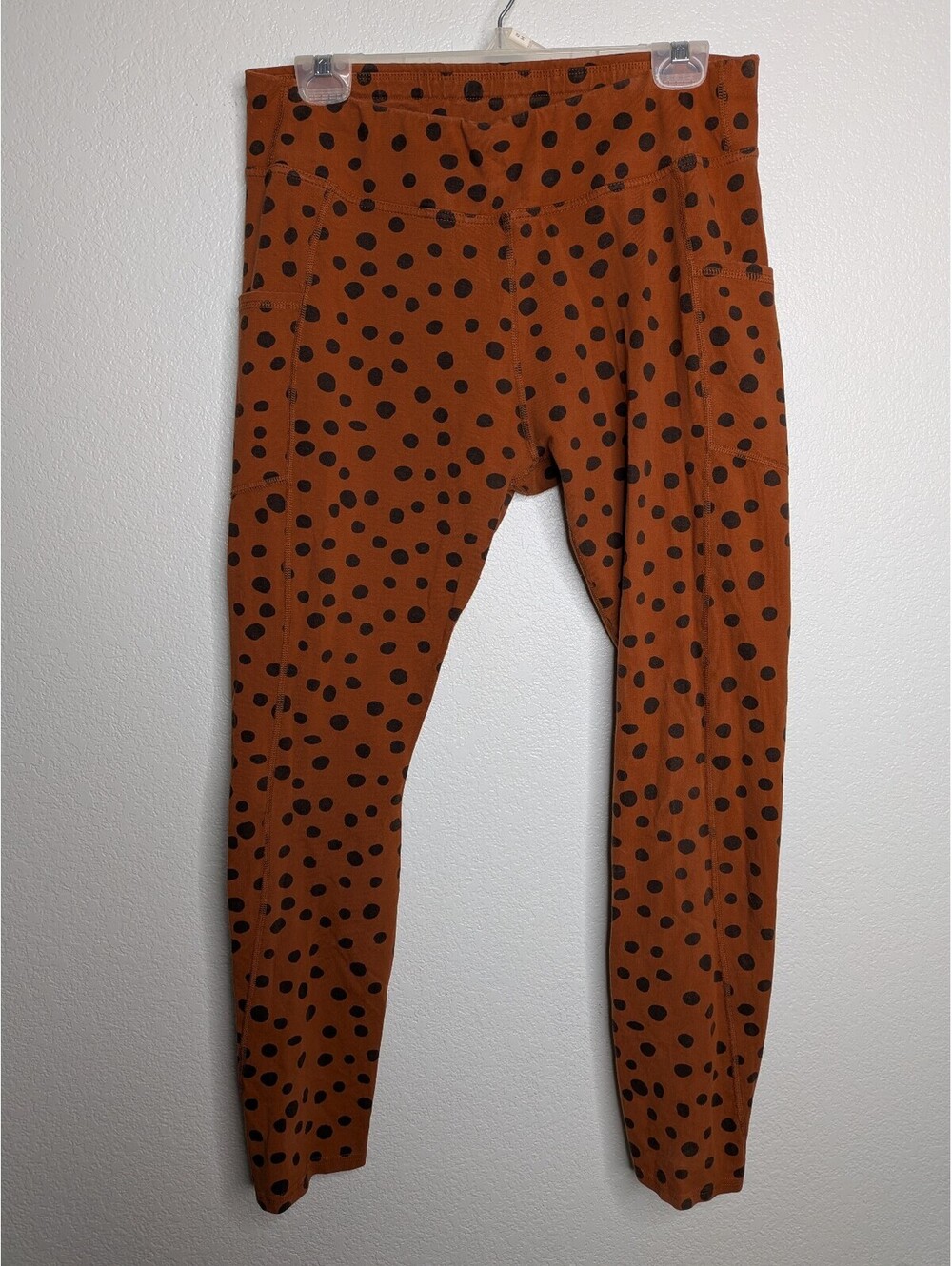 Pact Organic Cotton Polka Dot Pocket Leggings Brown Black Women’s XL